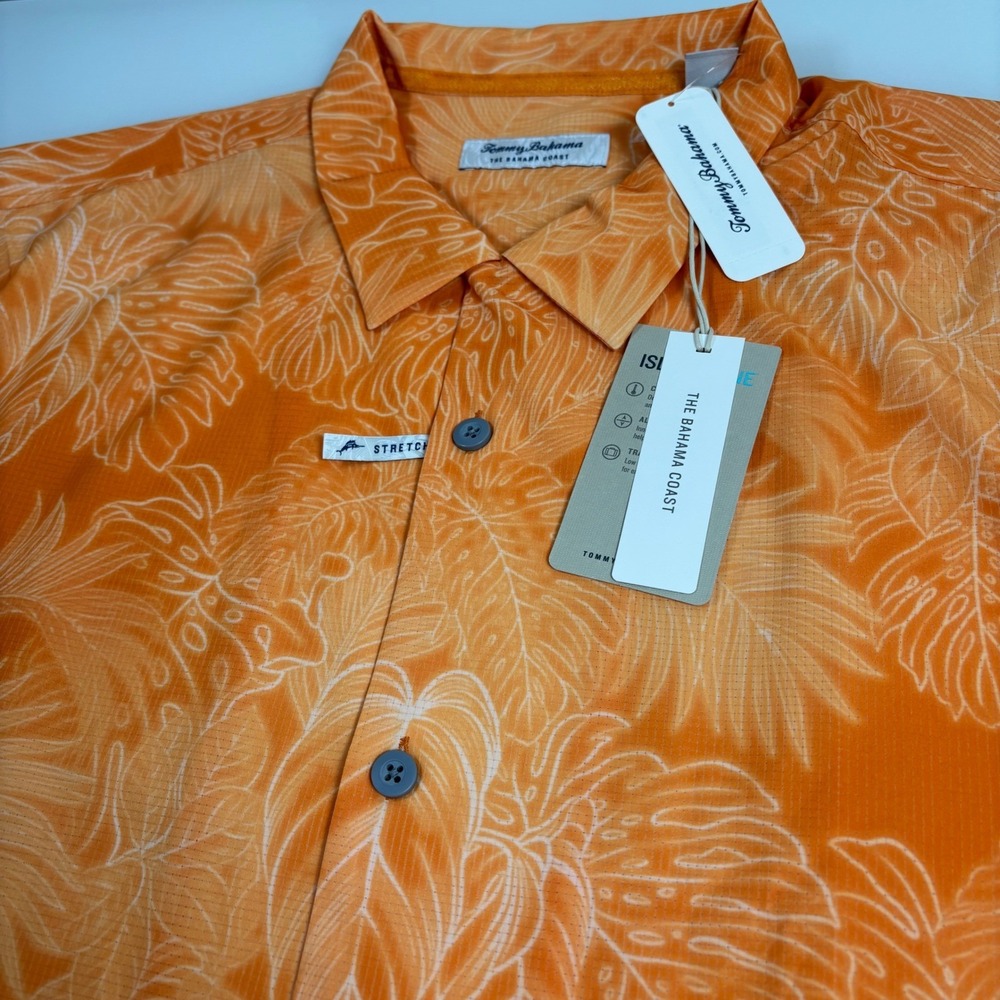 Tommy Bahama Mens L Bright Poppy IslandZone Performance Tropical Shirt NEW